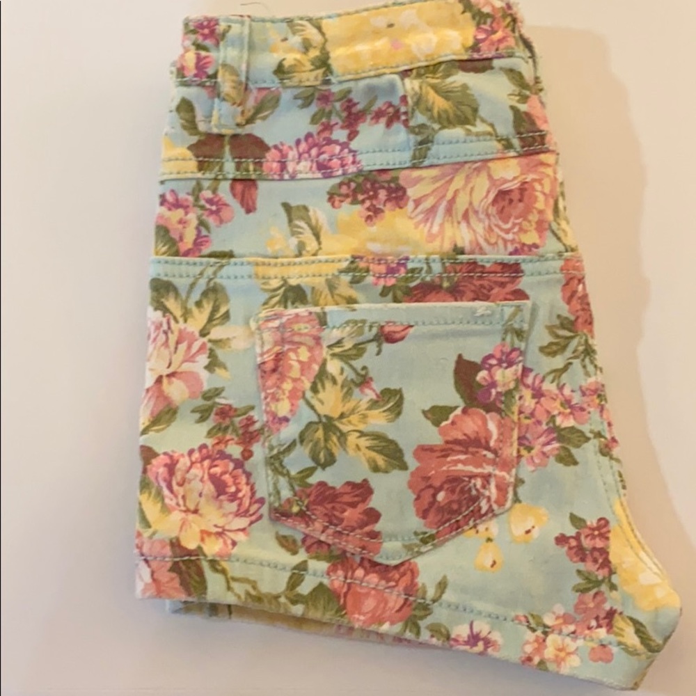 High waisted floral denim shorts